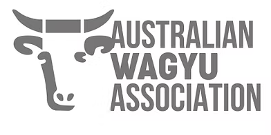 Gray logo for the Australian Wagyu Association on a white background, featuring a stylized bull head outline beside the text 'AUSTRALIAN WAGYU ASSOCIATION'.