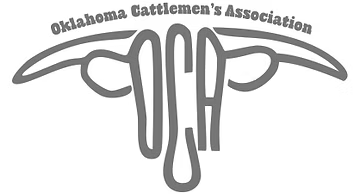 Gray Oklahoma Cattlemen's Association logo with stylized longhorn shapes and curved text on a white background.